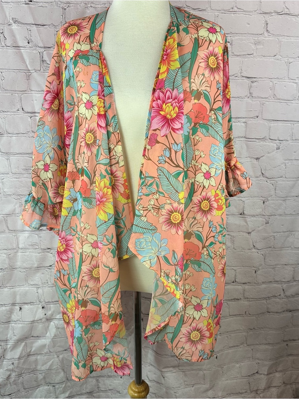 Umgee retro boho Floral Open-Front Kimono women S Boutique resort‑wear layering